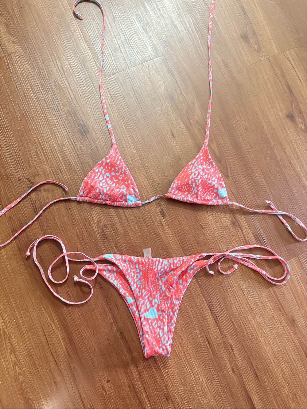 Women's Coral Print String Bikini - Lightweight Triangle Top & Tie-Side Bottoms